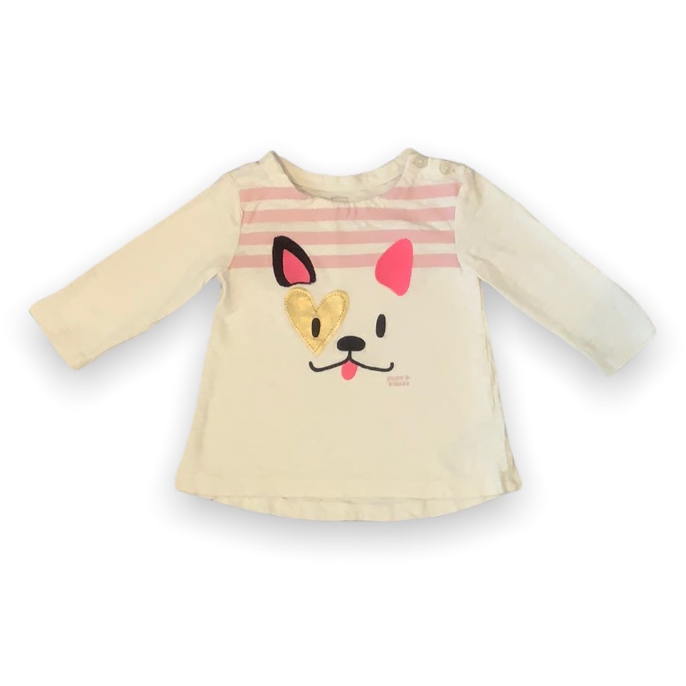 Baby Gap Pups & Kisses Light Oatmeal Long Sleeve Shirt Size 12-18 Months
